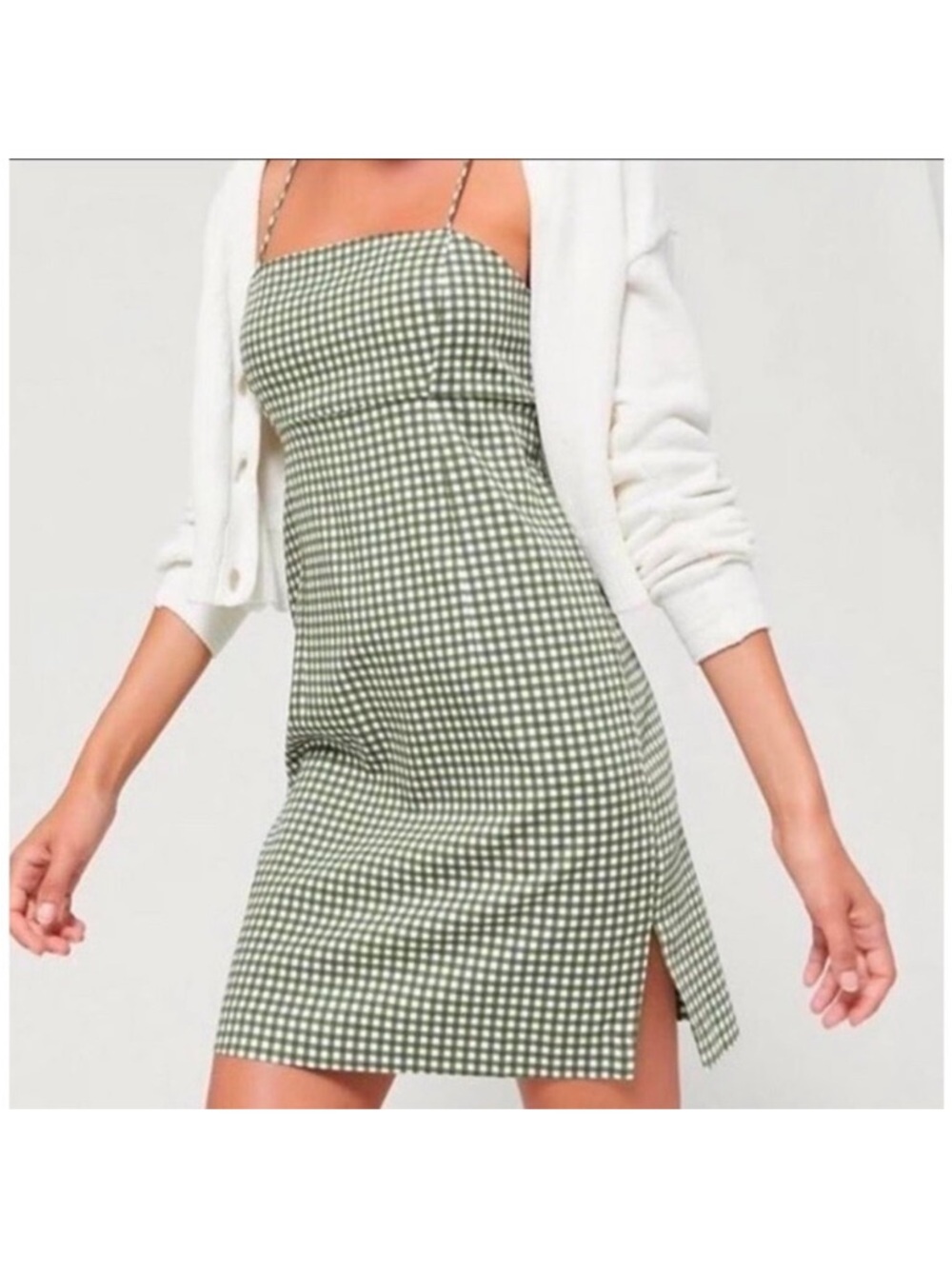 Urban Outfitters Green White Gingham Mini Dress Spaghetti Strap Cottagecore 8